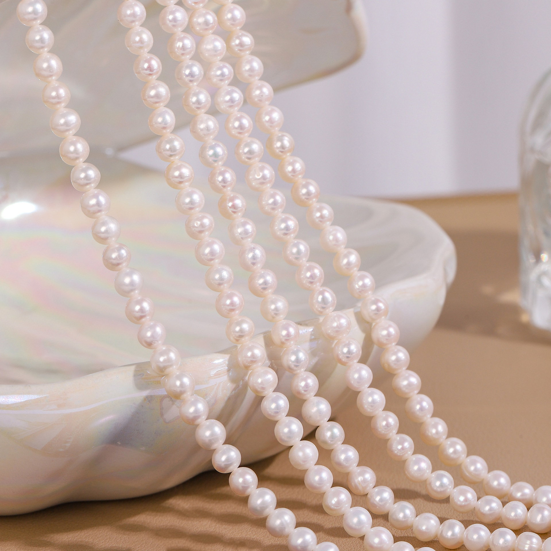 【梦间珠宝】5-6mm冲头近圆微瑕串珠土豆圆淡水珍珠diy手工材料