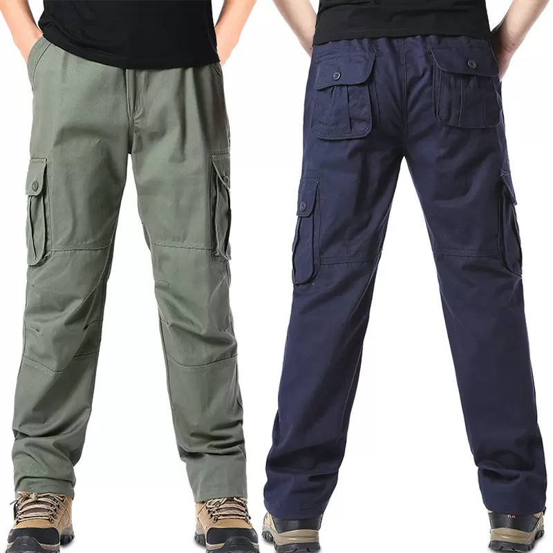 纯棉休闲裤男耐磨大码宽松直筒多口袋工装裤男长裤春秋加厚战术裤