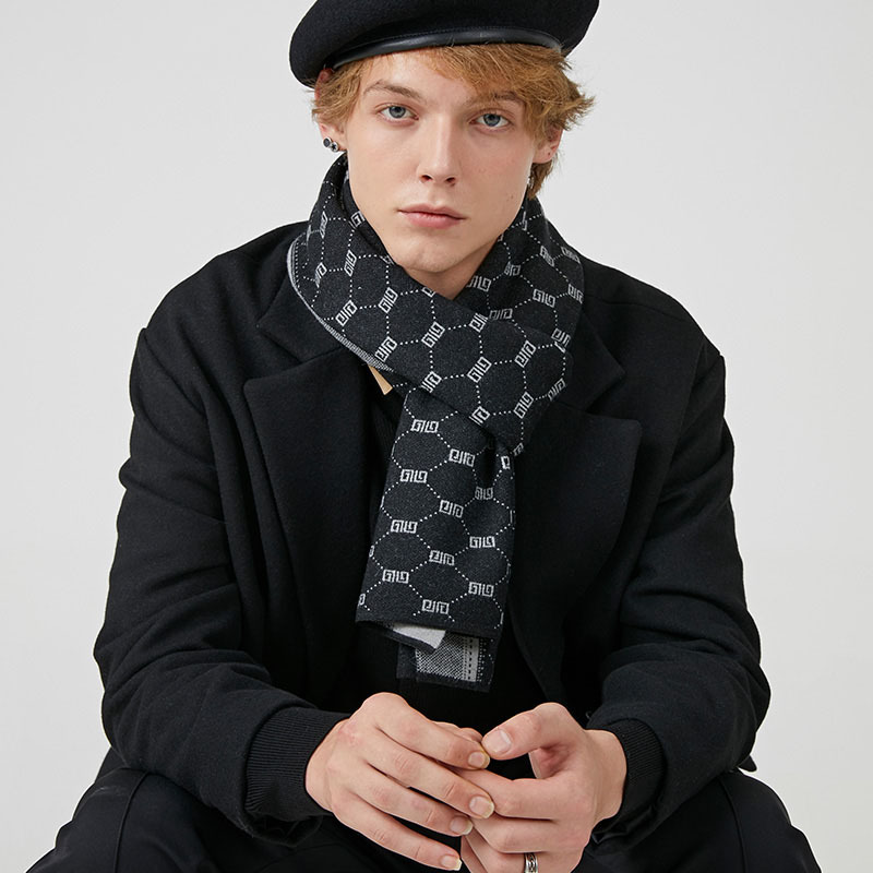 Sciarpa invernale nuova versatile edizione coreana scozzese da uomo in lana lavorata a maglia con nappa lunga stile giovani_voghion.com