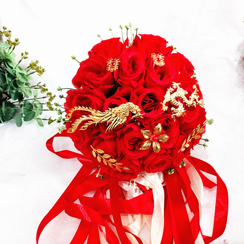 Bride's artificial rose bouquet, artificial artificial bouquet for photography, wedding props, wholesale Chinese style clothing