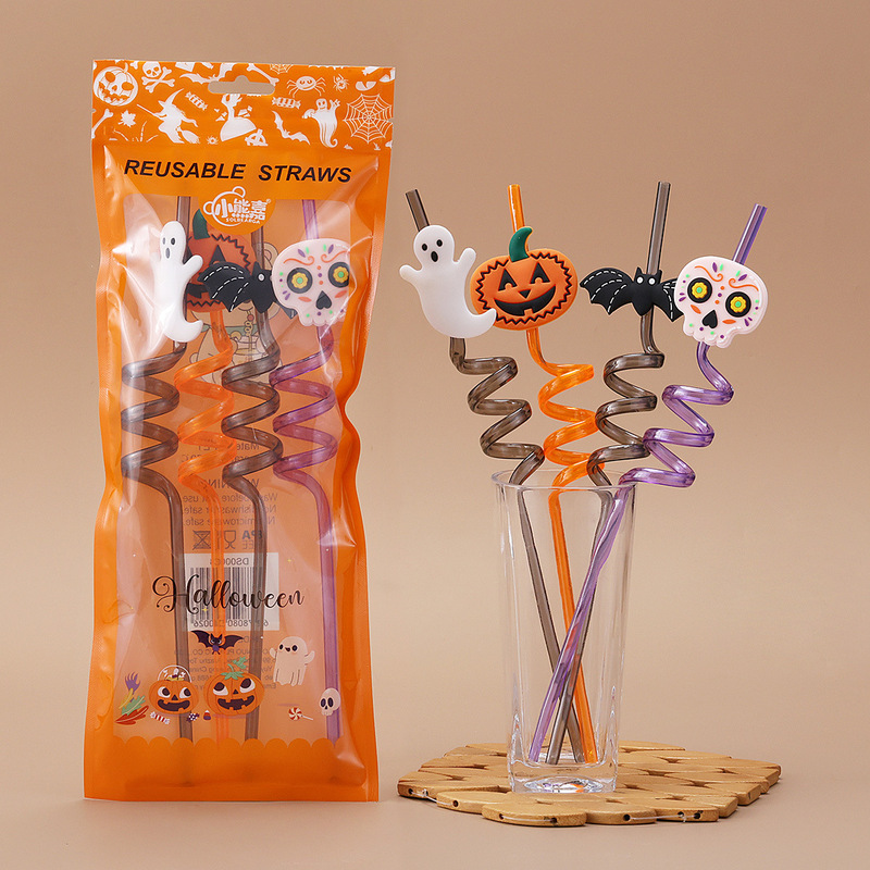 外国貿易 PET ハロウィンストロー形状ストロー面白いクリエイティブストローハロウィン漫画アートスパイラルストロー|undefined