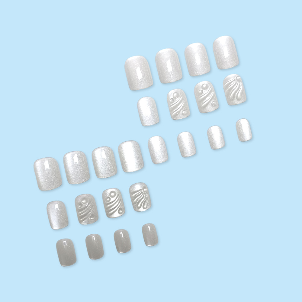 3D ondulado cristal lunar ojo de gato usar uñas Y2K transfronterizas corto blanco 24 piezas de uñas falsas suministro directo