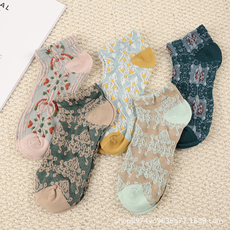 Women's Short Socks Trendy Breathable Low-Cut Retro Style Ankle Socks