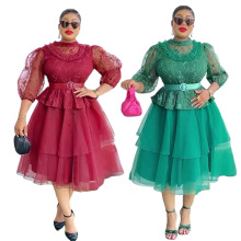 跨境新款大码女装非洲速卖通欧美时尚网纱连衣裙公主裙礼服蓬蓬裙