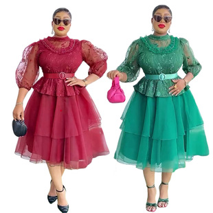 跨境新款大碼女裝非洲速賣通歐美時尚網紗連衣裙公主裙禮服蓬蓬裙