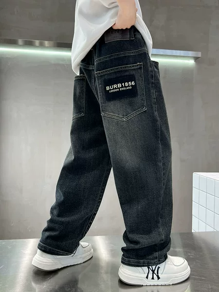 Boys' Jeans Stylish Spring Outfit Trendy Children's Clothing Spring and Autumn Straight-Leg Pants Big Boys Wide-Leg Long Pants Fashionable Trousers