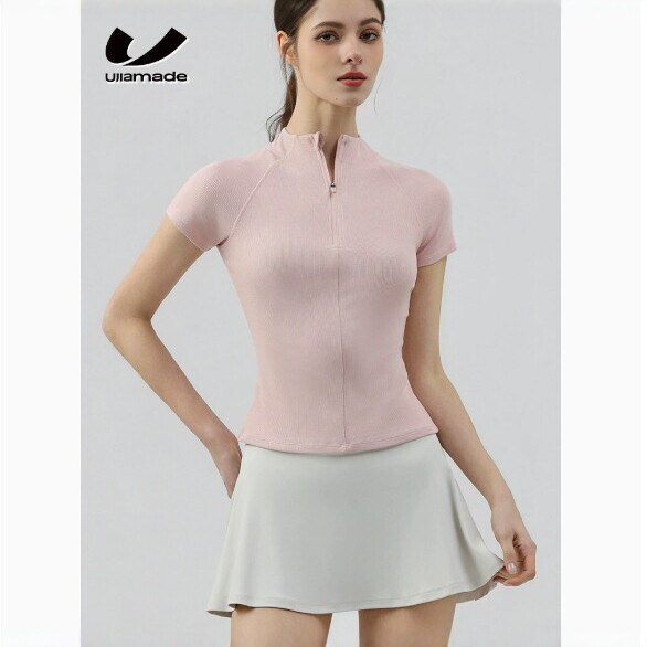 Yoga Wear Invisible Half-Zip Short-Sleeved Tee Daily Yoga T-Shirt Yoga Top Slimming Look Running Sports Fitness Wear