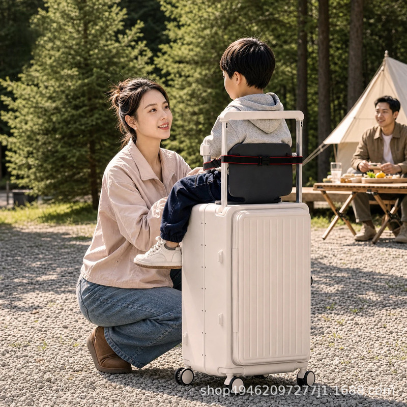 Side-opening lid children's suitcase for boys and girls 24inch large capacity trolley travel suitcase with seat, a must-have for parents with kids