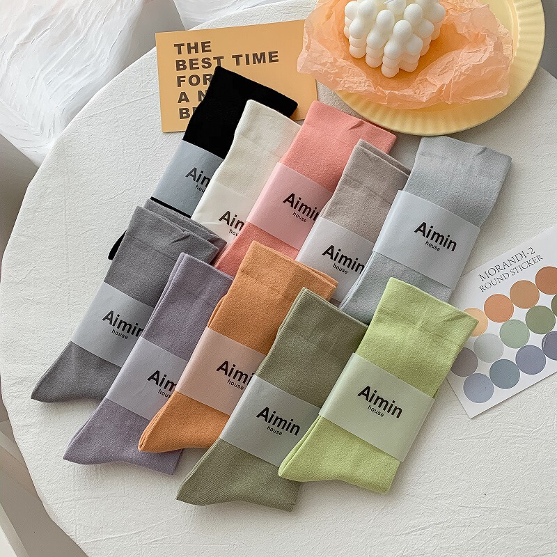 Casual Socks Women's Mid-Calf Socks Ins Trendy Japanese Style Thin K-Style Summer Morandi Pure Color Loose Mouth Confinement Cotton Socks