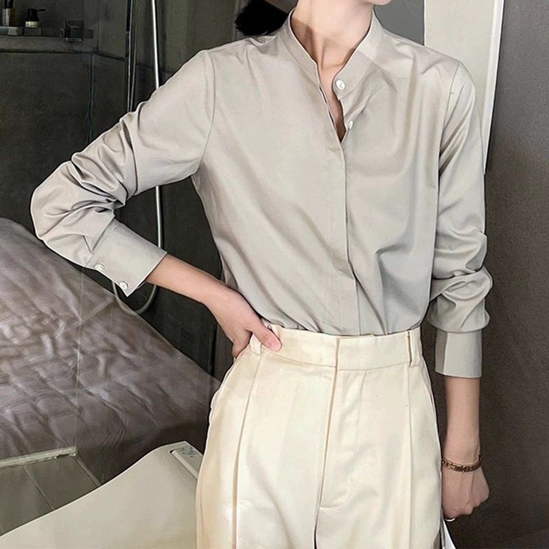 In-Stock Factory Direct Wholesale Long-Sleeve Women's Shirt New Style Stand Collar Anti-Wrinkle High-Quality Shirt Elegant Light Top
