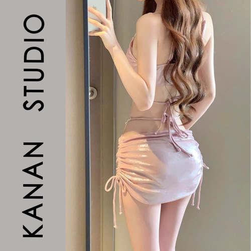 Women's swimsuit for hot springs, high-end pure lust style 2024 new sexy shawl split bikini three-piece suit