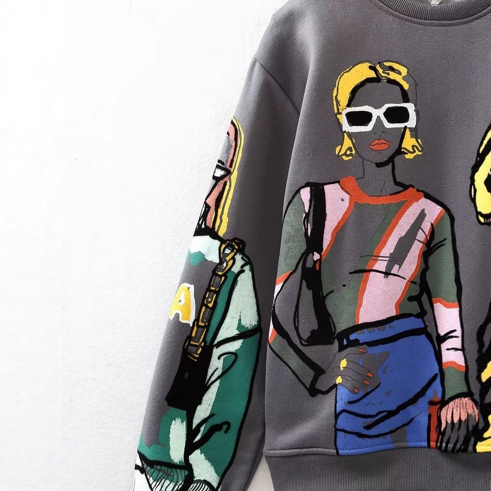 Women's Warm Fleece Lined Hoodless Crew Neck Sweatshirt Loose Fit Printed 3D Design Autumn Winter Fashion Top_ecoleips.com