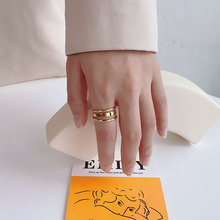 韩版简约钛钢戒指女宽面镂空18k金色小众高级感个性指环网红饰品