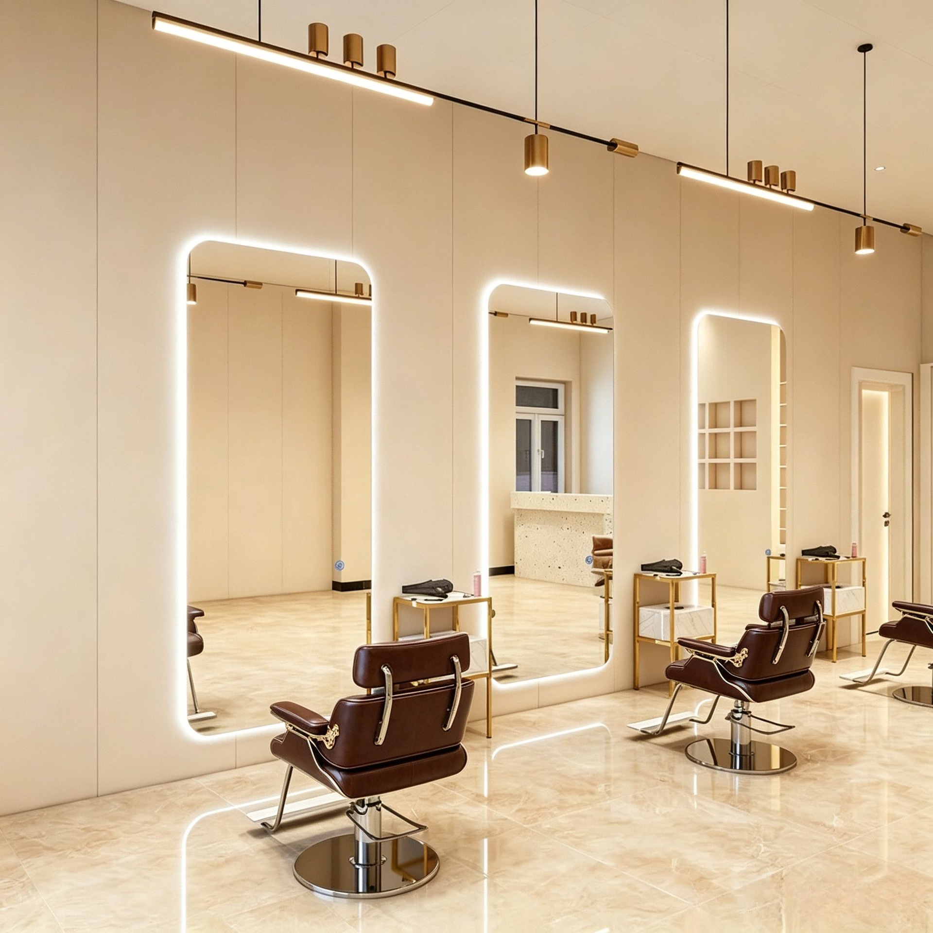 Fábrica mayorista de peluquería espejo con lámpara de peluquería espejo tabla de cabello especial tipo pared unilateral cortador de cabello espejo de permación