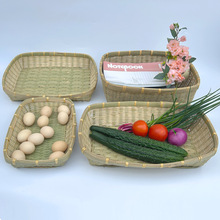竹编制品厨房蔬果收纳篮餐厅馒头点心盘长方形收纳竹筐收纳整理筐