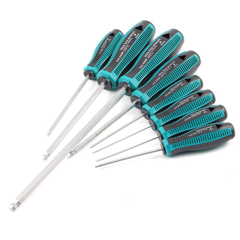 Juego de 8 destornilladores hexagonales con bola de mango verde