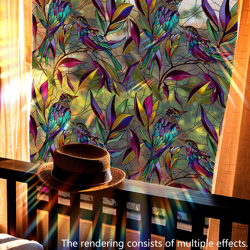Carefully Selected Xc9252 Colorful Hummingbird Leaf Electrostatic Stickers for Windows and Glass, Double-Sided Printing, Visible Stickers