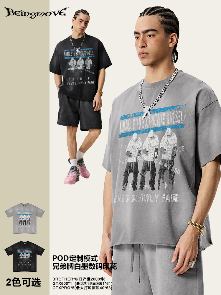 2025 verano europeo y americano marca de moda retro nicho marca vintage hacer viejas camisetas de mangas cortas sueltas parejas