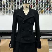 气质名媛赫本风双排扣毛呢外套女秋冬新款高腰短款半身裙两件套装