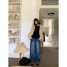 重工编织直筒牛仔裤女秋季2025新款复古工艺裤腿长裤子