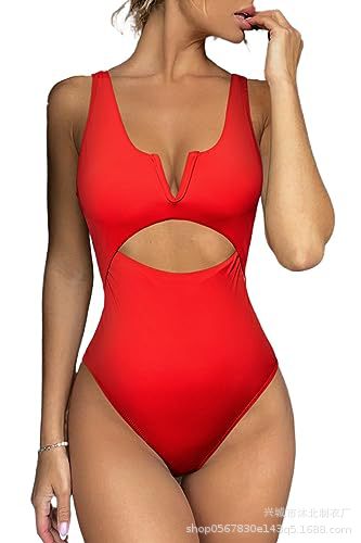 2023 traje de baño de una pieza de vientre de Amazon traje de baño de cintura alta hueco para mujer slim fit image 18