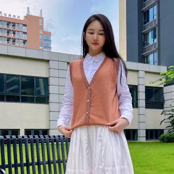 Spot Women's New Japanese JK College Style V-neck Knitted Vest Spring and Autumn Stacked Waistcoat Sweater Vest - ShopShipShake