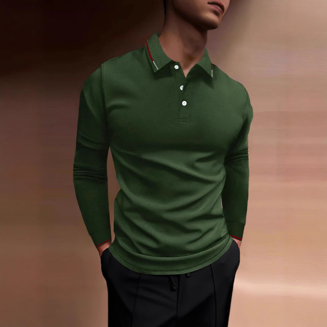 Amazon Europa y América Comercio exterior transfronterizo negocio de los hombres otoño fitness Deportes Ocio cuello alto manga larga Polo de rayas verticales