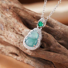 天然翡翠葫芦吊坠项链女s925纯银镶彩宝小红书抖音直播爆款批发