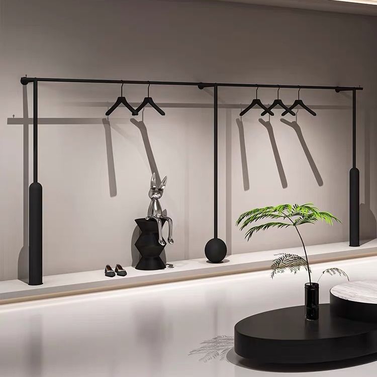 의류 매장 디스플레이 랙 여성 의류 매장 간단한 철 검은 두꺼운 벽 선반 옷 옷걸이 디스플레이 선반