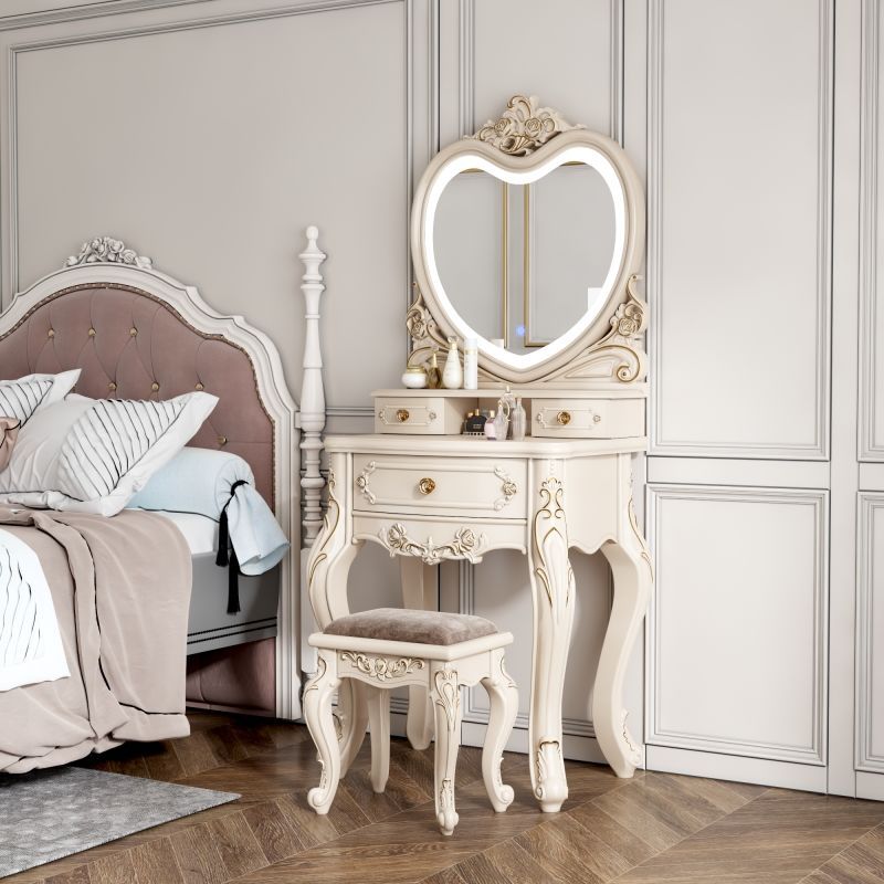 핫 세일 3색 조명 스트립 60 하트 미러 아이보리 화이트 + 사각 스툴