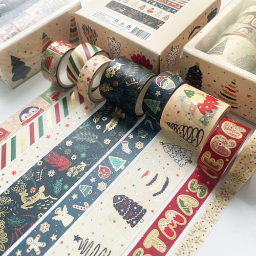 Christmas hot stamping washi tape 8 pieces of hand ledger tape creative decoration material hand ledger tape Christmas gift