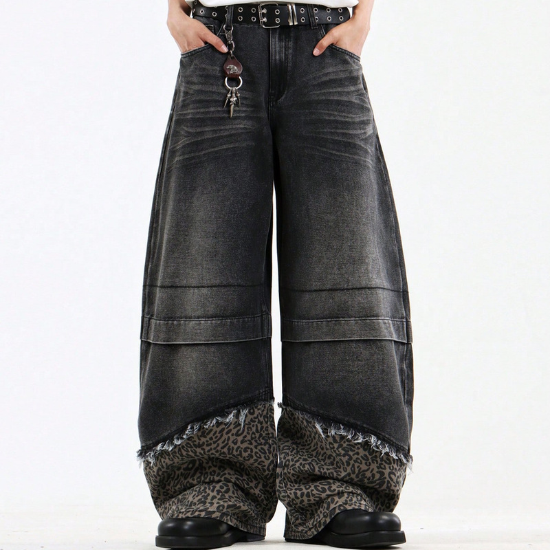 Y2K Gothic High Street Niche Ins Style Personalized DIY Men's and Women's Same Style Fur Spiral Flared Jeans