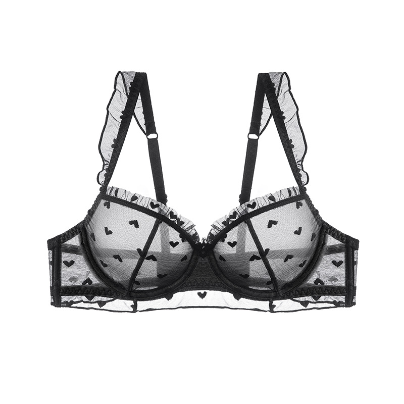 Ropa interior transfronteriza pura mujer sexy verano ropa interior de encaje ultrafino pechos grandes con pequeños sujetadores anti-caída y transpirables de gran tamaño