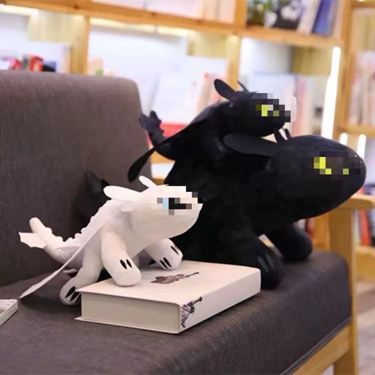Venta caliente transfronteriza al por mayor de fábrica Cómo entrenar a tu dragón Muñeca sin dientes Muñeca de techo Juguete de peluche Dragón negro grande Muñeca de dragón blanco