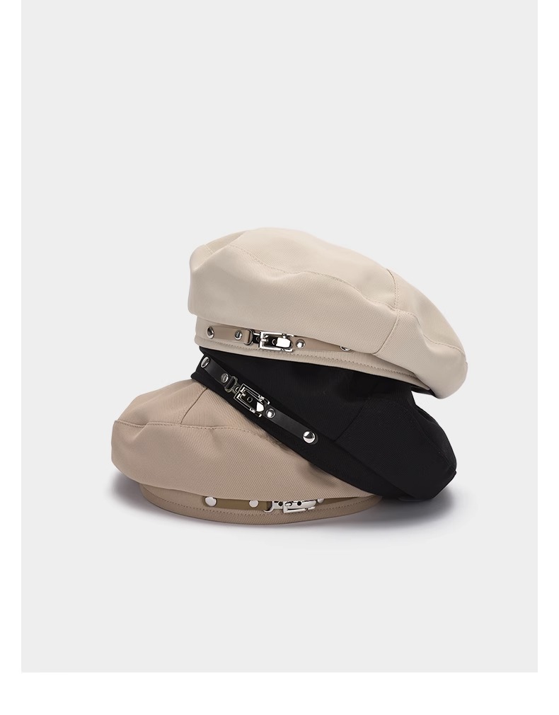 154g Weight Beret Hat Hats Type Daily, Shopping Occasion Acrylic Material Women's Retro Sweet Solid Color Metal Button Eaveless Beret Hat