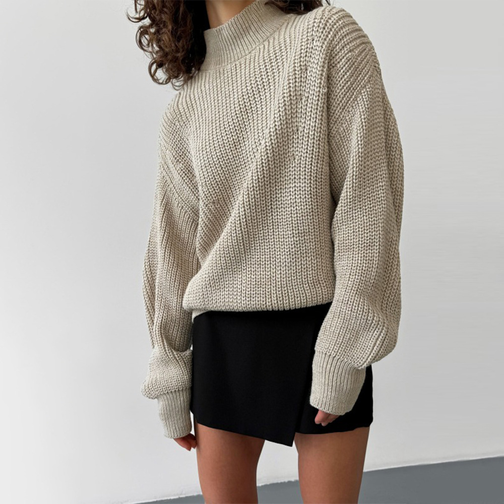 Suéter casual transfronterizo Europa 2026 otoño y invierno nuevo cuello de media altura hombro suelto ventana perezosa camisa de punto