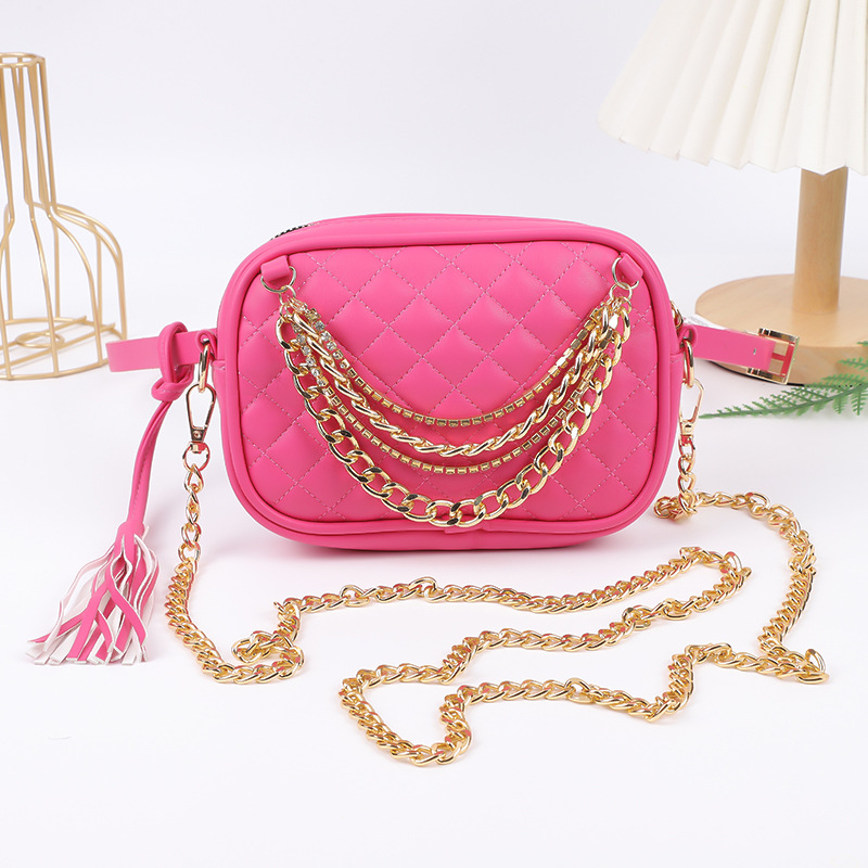 Diamond Chain Women's Waist Bag Fashion Chest Bag Women's Stitched Diamond Tassel Belt Small Square Bag