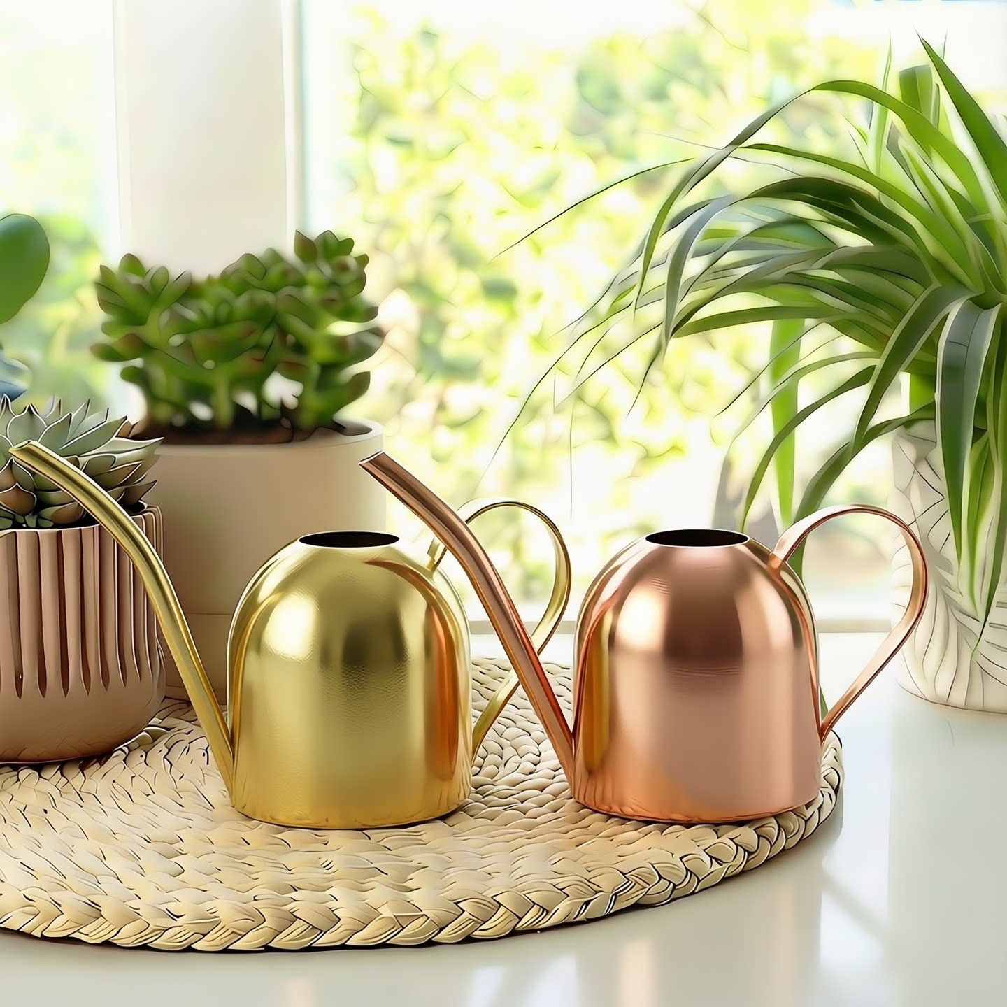 Acero inoxidable boca larga regadera metal planta verde regadera de oro pequeña regadera jardinería 500ml