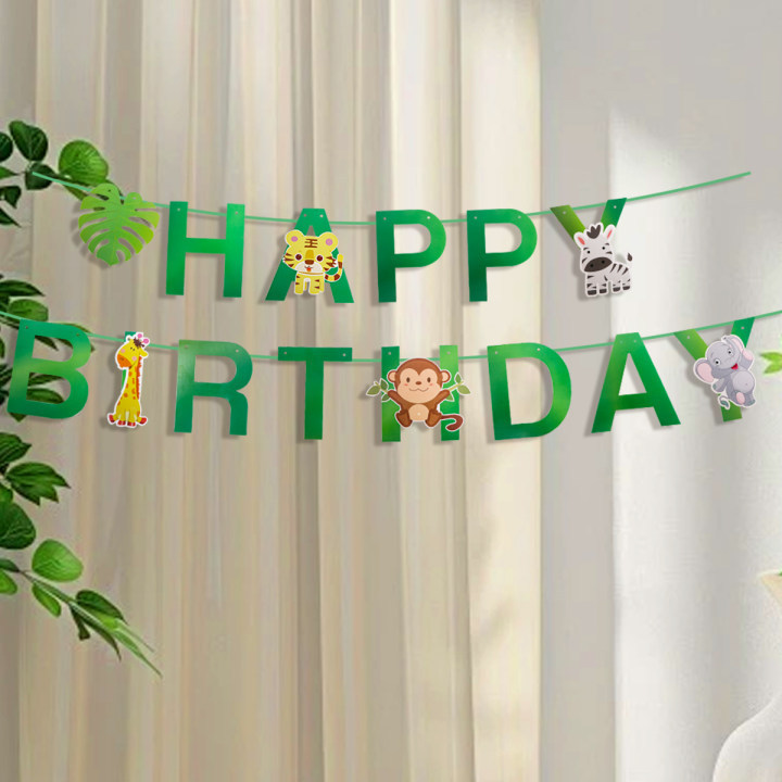Bosque animal cumpleaños tirar bandera cumpleaños fiesta decoración colgante decoración dibujos animados papel cumpleaños tirar bandera triángulo bandera