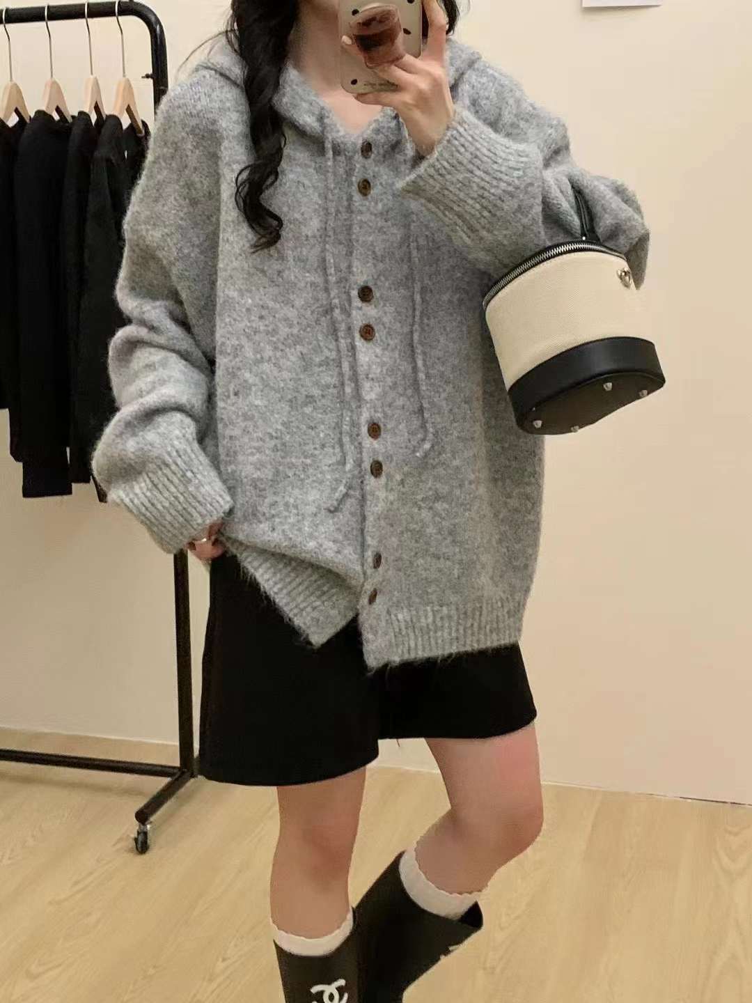 24 invierno Puyuan coreano otoño invierno flojo viento suave glutinoso de tamaño grande con capuchón de punto cardigan suelto image 9