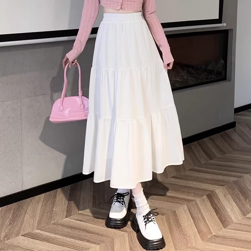 2025 Spring and Summer New Pleated Skirt Feminine High Waist Mid-Length A-Line Skirt Covering the Crotch and Slimming Fairy Long Skirt
