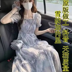 人気のプラスサイズの女性服ファットmm夏の新しいスタイルスリムで優しいスタイルのフレンチ花柄スカート年齢を減らすスーパーフェアリースイートドレス