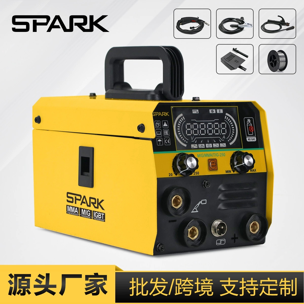 Трансграничный поиск SPARK Бесгазовая вторая сварочная электросварка Бытовой ЖК-экран Газовая Сварка MIG 250