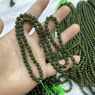 Raw ore Russian material Hetian jasper beads 108 beads wholesale micro black dot yang green jade DIY bracelet jewelry