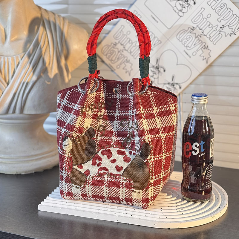 ニットハンドバッグ、ニッチデザインバケットバッグ、トートバッグ、ハンドバッグ、カジュアルで多用途なショルダーバッグ、ニットポータブルバッグ