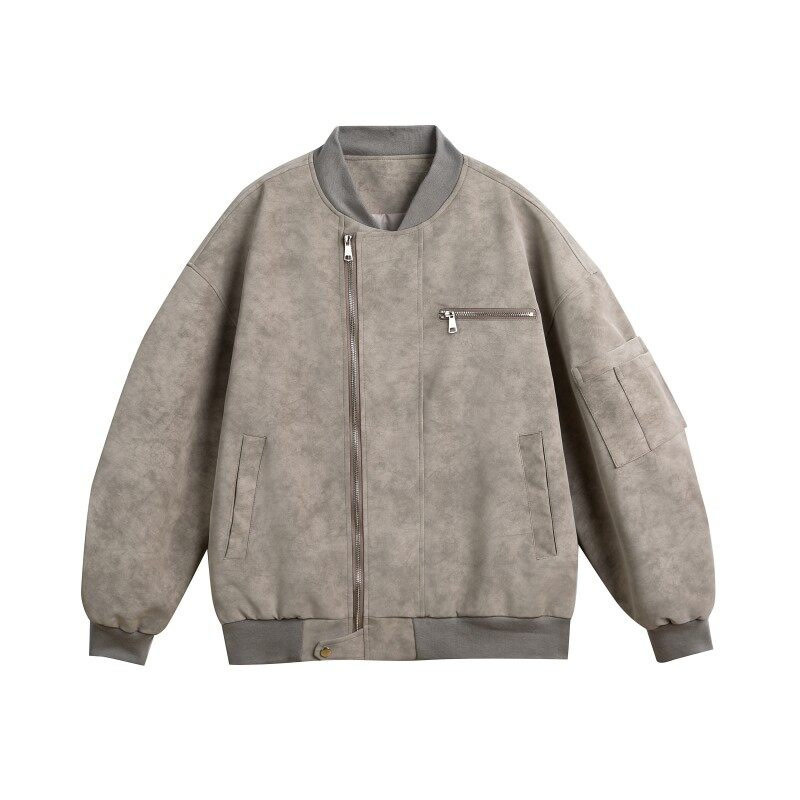 美式vintage棒球服男秋高街痞帅扎染皮夹克设计感短款工装外套潮|undefined