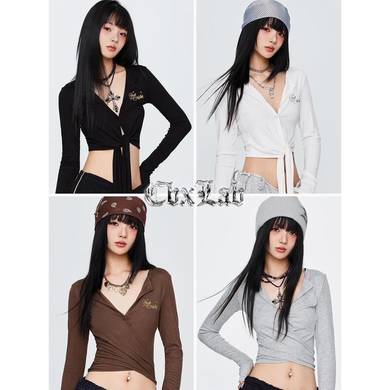 Sc6 Street Dance Trendy Brand "Two-In-One" Hot Girl Style Ribbon Slim Waist Long Sleeve Jazz Dance Tie-Waist Top Sc6 Street Dance Trendy Brand "Two-In-One" Hot Girl Style Ribbon Slim Waist Long Sleeve Jazz Dance Tie-Waist Top