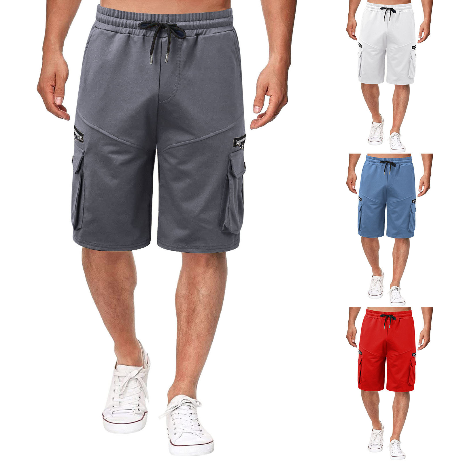 Sommarshorts för män, lös passform i ren bomull, stor storlek, 5/4 medium byxor, fritidsbyxor med flera väskor för män_voghion.com