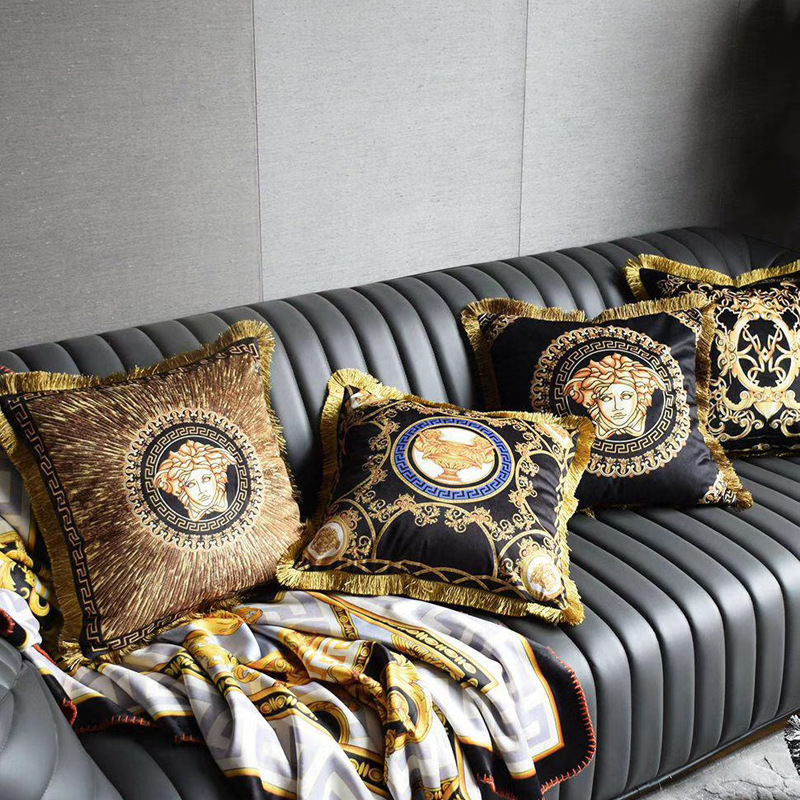 European-style Baroque Style Light Luxury Double-sided Printed Sofa Pillow Lisi Velvet Comfortable Decorative Model Room Cushion