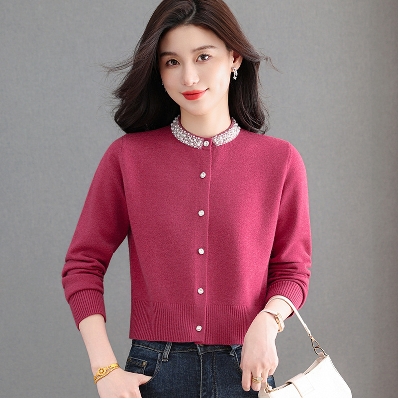 Light Luxury Fluffy Beaded Knitted Cardigan for Women 2026 Autumn and Winter New Round Neck Sweater Single-Breasted Chanel-Style Jacket for Women